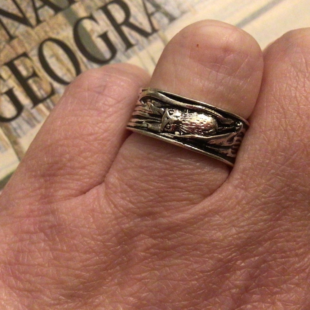 Stunning silver OWL in tree ring band DETAILING 11 - Picture 3 of 16